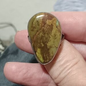 Navajo Signed C. Jones Rhyolite (Rainforest Jasper)  Sterling Ring Vintage  Sz 7